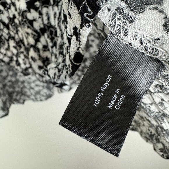 Lane Bryant Black White High Low Button Down Floral Long Sleeve Shirt Size 14 - Picture 3 of 5